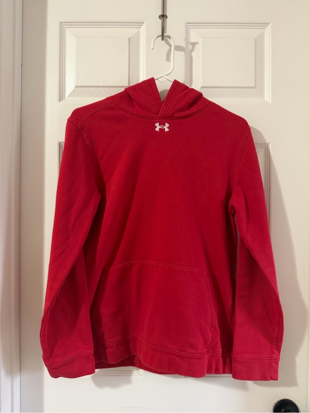 Under Armour Red Kids Pullover Hoodie with White Logo